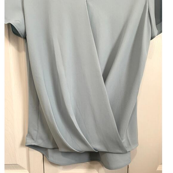 Ann Taylor NWT Baby Blue Draped Front Short Sleeve Wrap Blouse Medium - Picture 4 of 8